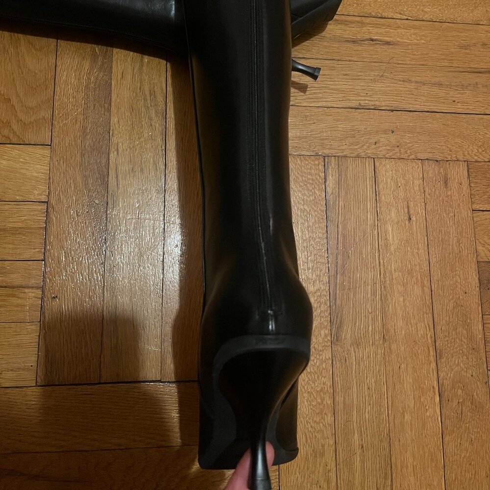 PRADA leather boots long zipper back boots kitten heels size 37